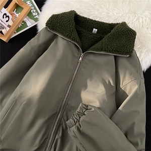 羊羔毛棉服男款秋冬季加绒加厚外套军绿色棉袄美式 M9021 P80图片