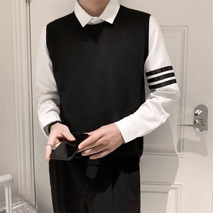 秋冬季衬衫毛衣男加绒加厚假两件针织衫长袖打底衫内搭针织衫Q446图片
