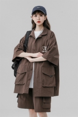 中性风美式23夏季时尚百搭工装防晒套装垂感两件套TZ381P75控108，男装防晒衣，A247A