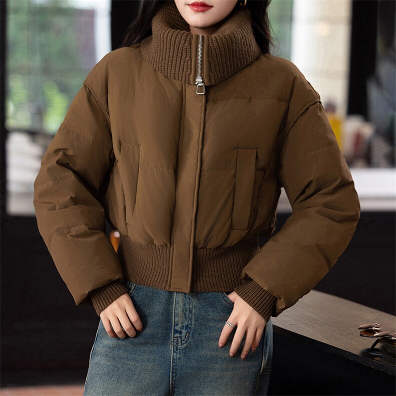 针织大翻领羽绒服女2024冬季新款小个子超好看时尚百搭白鸭绒外套,女装羽绒服,婷思杰（原婷想服饰）
