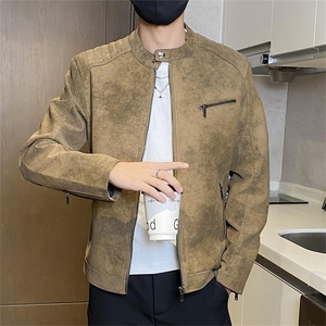 JK893-P100水洗复古皮衣男外套潮流修身帅气机车服男士立领夹克衫图片
