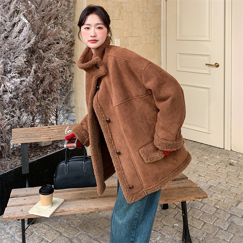 2025冬季新款！韩系复古皮毛一体外套,女装棉衣/棉服,1C151