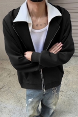 街头潮流复古撞色开衫连帽卫衣男秋季潮牌高级感宽松休闲上衣外套，男装卫衣，电商A102B