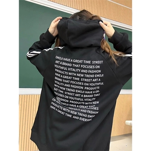 抖音得物品质480克全棉加绒织带连帽印花卫衣三条杠针织卫衣A0401图片