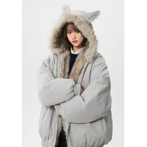 1506A/GAD98100/P99万有引力博物馆毛绒连帽棉服女图片