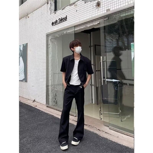 黑色高腰弯刀西裤男款垂坠感高级感裤子cleanfit高个子直筒微喇裤图片