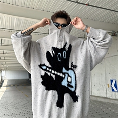 美式猫咪提花polo领毛衣男宽松休闲软糯慵懒针织衫MY09568-P58，男装针织衫/毛衣，星座308B-2
