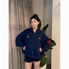 美式复古运动刺绣vibe连帽卫衣外套男春秋季宽松休闲简约帽衫，女装短外套，四季星座505