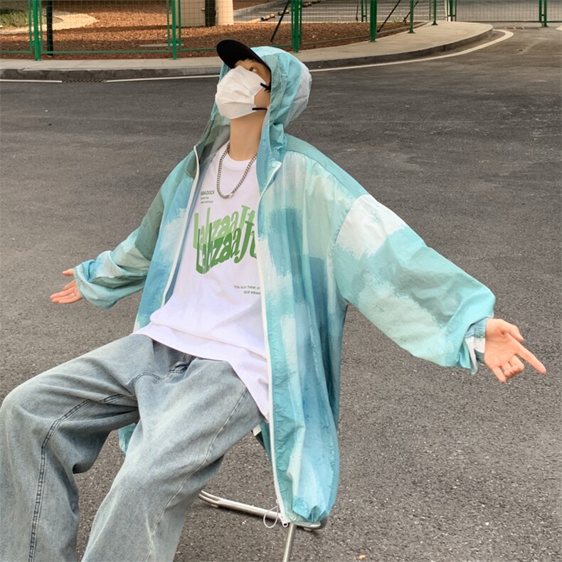 扎染防晒服男夏季薄款潮牌连帽夹克青少年户外防晒衣F0882-P38图片