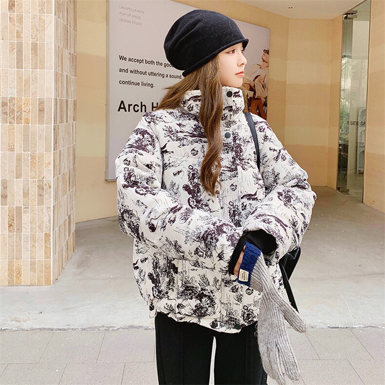 新中式国风水墨印花立领短款羽绒服女冬2024年新款独特超好看外套,女装羽绒服,2C085