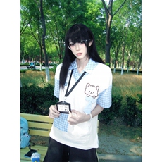 【有货】BK934CC-特P39学院风小狗刺绣假两件POLO领短袖T恤男女，男装T恤，星座1007（原301D）