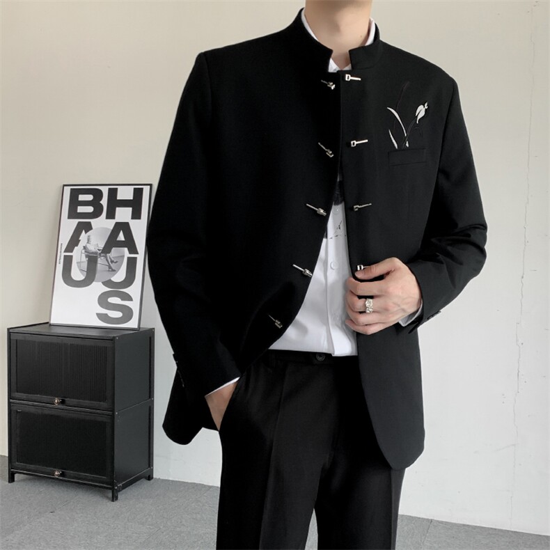 2025秋季小众改良新中式中山装结婚登记新中式金属扣刺绣西服外套,男装西服,星座909