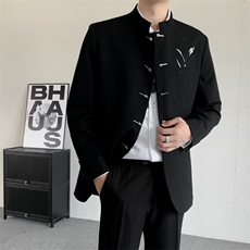 2025秋季小众改良新中式中山装结婚登记新中式金属扣刺绣西服外套，男装西服，星座909