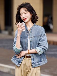 蓝色韩系休闲气质蕾丝拼接牛仔外套女2025早春新款小个子百搭夹克图片