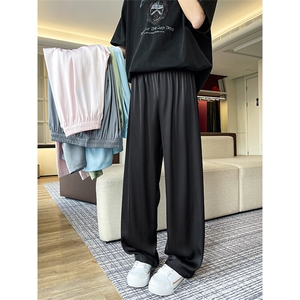 8XL-M 特大码冰丝裤醋酸阔腿裤男缎面高腰垂感防晒凉凉裤K979P45图片