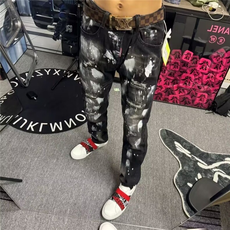 修身牛仔裤破洞磨白小脚裤 YH81 P57图片