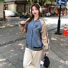 【现货】撞色字母刺绣棒球服牛仔外套82701-P155-K228，女装短外套，2B076