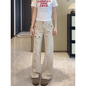 AK2339-P60辣妹牛仔裤女修身微喇多口袋工装马蹄裤子图片