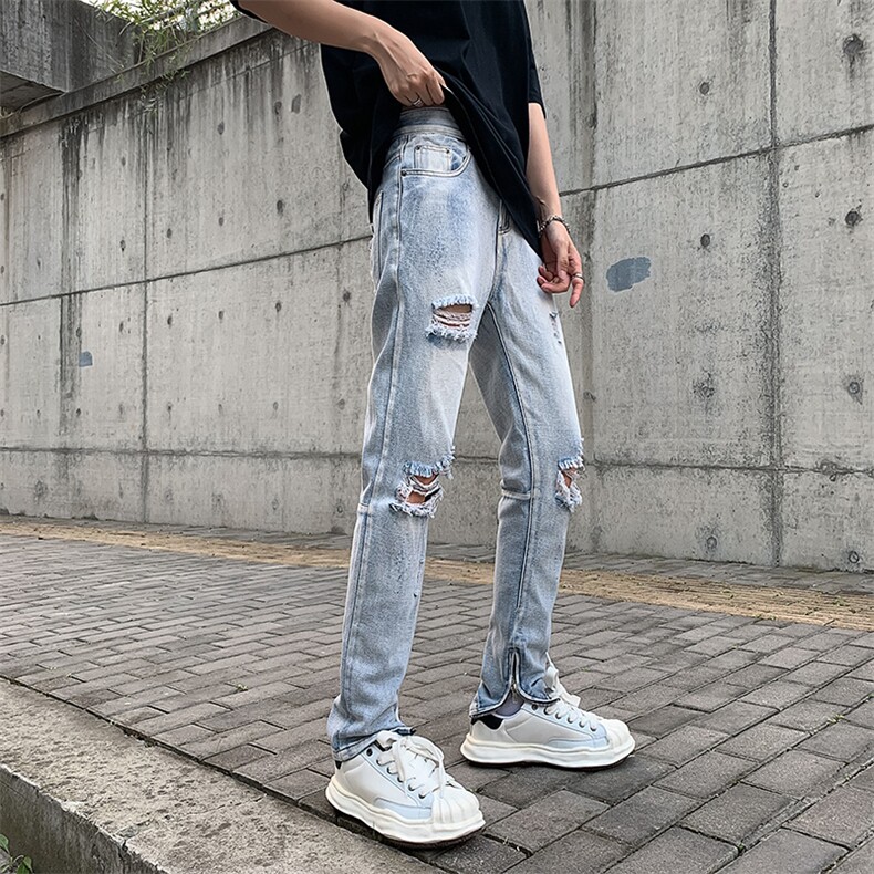 牛仔裤男夏季潮大码休闲裤子高街设计感裤子N745P46,男装牛仔裤,星座1116-2