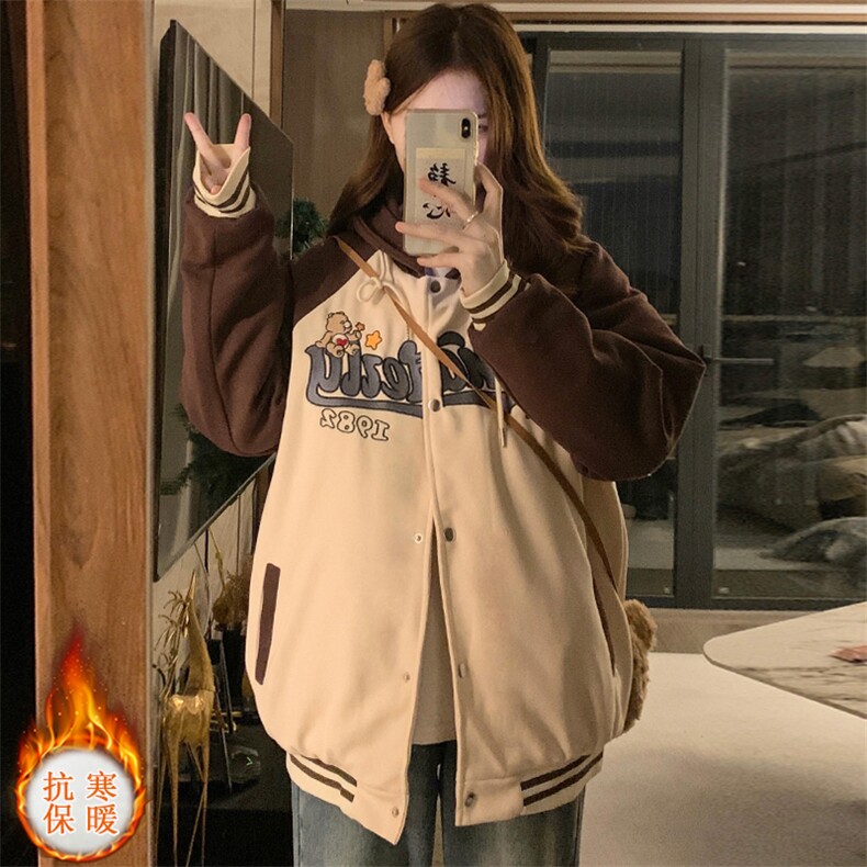 小熊学院风棒球服外套少女冬装2025新款学生宽松加厚棉衣C473-100,男装棉衣,星座911-2(原星座613-2）