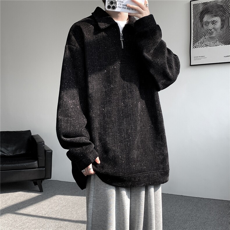 雪尼尔满天星半拉链翻领卫衣大码高级Polo衫外套LW610特P50加绒60,男装Polo衫,电商B215
