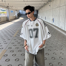 美式夏季薄款网面字母印花球衣T恤男女小众休闲运动长袖打底上衣，男装Polo衫，四季星座505
