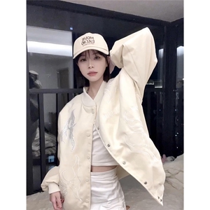 原创潮美式高街vibe风烫钻刺绣棒球服ins潮夹克情侣图片