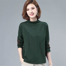 长期现货，秋冬款圆领卫衣休闲绣花拼接打底衫女，女装T恤，涵誉