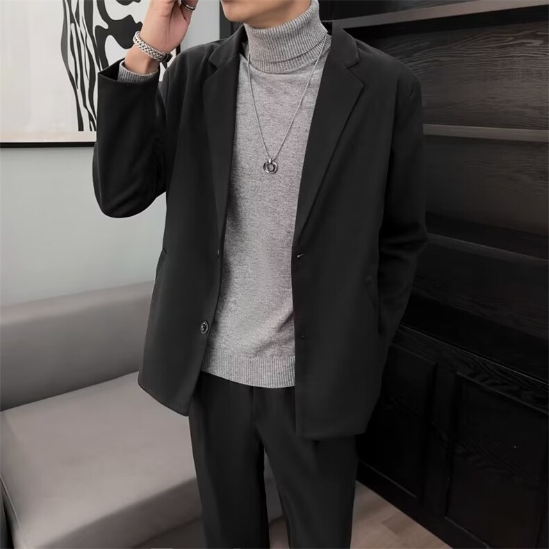 毛呢西装外套男秋冬季新款男装休闲冬季男士厚呢子西服 M53图片