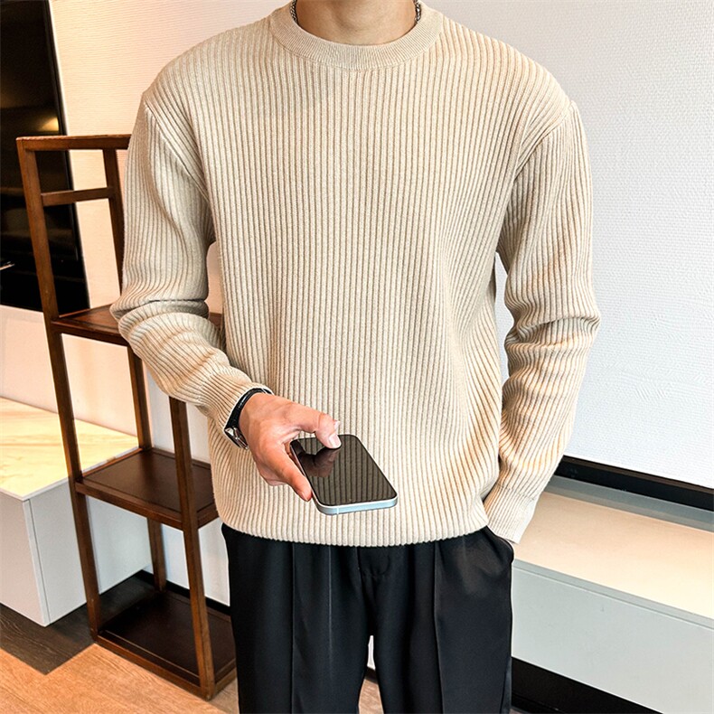 圆领套头条纹毛衣男针织衫微宽松打底衫W6004-P47,男装针织衫/毛衣,星座1012-1