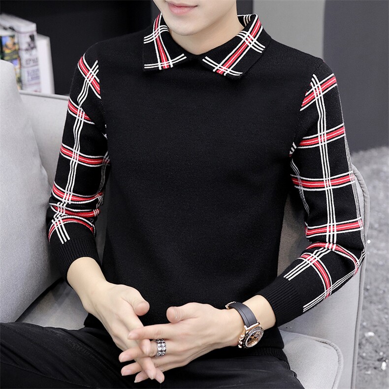 2020新款青年针织毛衣男套头翻领毛衣针织衫外套男M801，男装针织衫/毛衣，A067