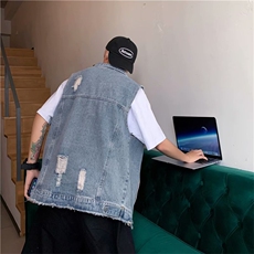 坎肩牛仔马甲男薄款外穿无袖外套破洞休闲背心马夹韩版潮M866-p45，男装背心/马甲，星座1008