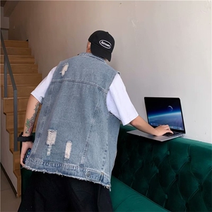 坎肩牛仔马甲男薄款外穿无袖外套破洞休闲背心马夹韩版潮M866-p45图片