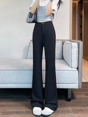 黑色微喇西装裤女春夏新款休闲高腰垂感窄版显瘦马蹄喇叭裤，女装休闲裤，云美莎专业女裤-全店现货