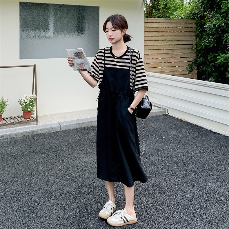03【现货主推】24条纹元素拼接复古潮流假两件套2C239P125K178,女装连衣裙,2C239