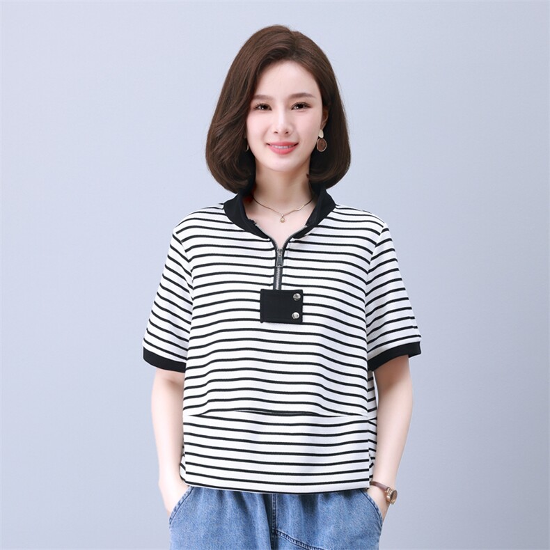 夏季T恤女2025年新款中年妈妈宽松时尚短袖休闲牛仔裤,女装衬衫,叶笙衣