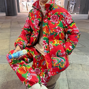 H203情侣东北大花风民族风特色牡丹大花棉袄加绒裤套装男女潮图片
