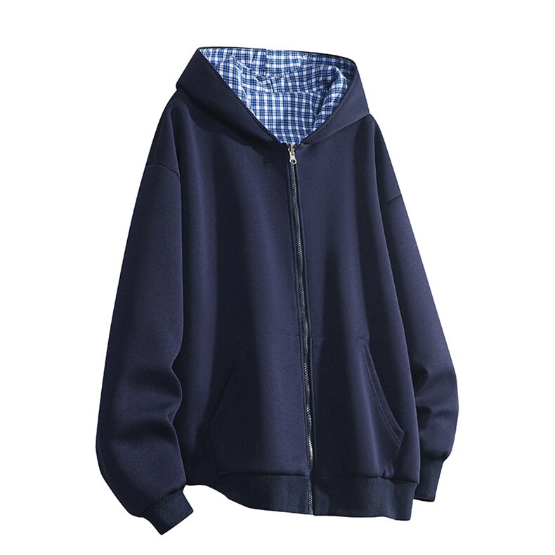 W9828-特P75春季新款连帽格子卫衣男女同款宽松双面穿夹克外套,男装夹克,电商D310B