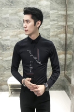 男韩版长袖加绒衬衫修身加厚蕾丝保暖衣夜店厚衬102A，男装衬衫，星座419（原A233）