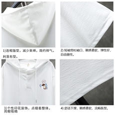 LD54239-P45连帽短袖t恤男大码胖子带帽五分袖中袖展架，男装T恤，电商A040A