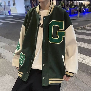 美式复古毛昵刺绣夹克短款棒球服男秋欧美高街工装夹克外套 JZ42图片