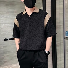 轻熟个性设计感短袖T恤男夏季痞帅修身翻领半截袖拼接撞色polo衫，男装T恤，星座1210-1