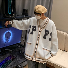秋冬情侣款新款针织衫圆领毛衣男装港风宽松外套X5580-P80限108，男装针织衫/毛衣，电商A061-1