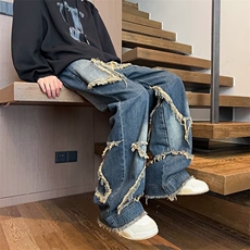 高街美式潮牌复古星星工装牛仔裤小众宽松阔腿hiphop裤子3351/P68，男装牛仔裤，星座506