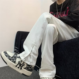 美式高街vibe牛仔裤男潮牌复古直筒裤高级修身工装拉链裤子NK6077图片