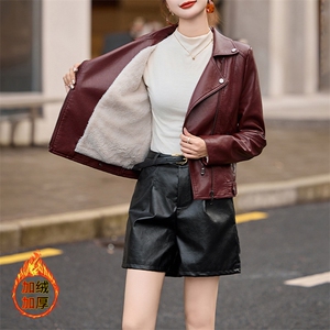 海宁高端时尚皮衣女2025春秋绵羊皮女短款皮夹克气质皮外套小个子图片