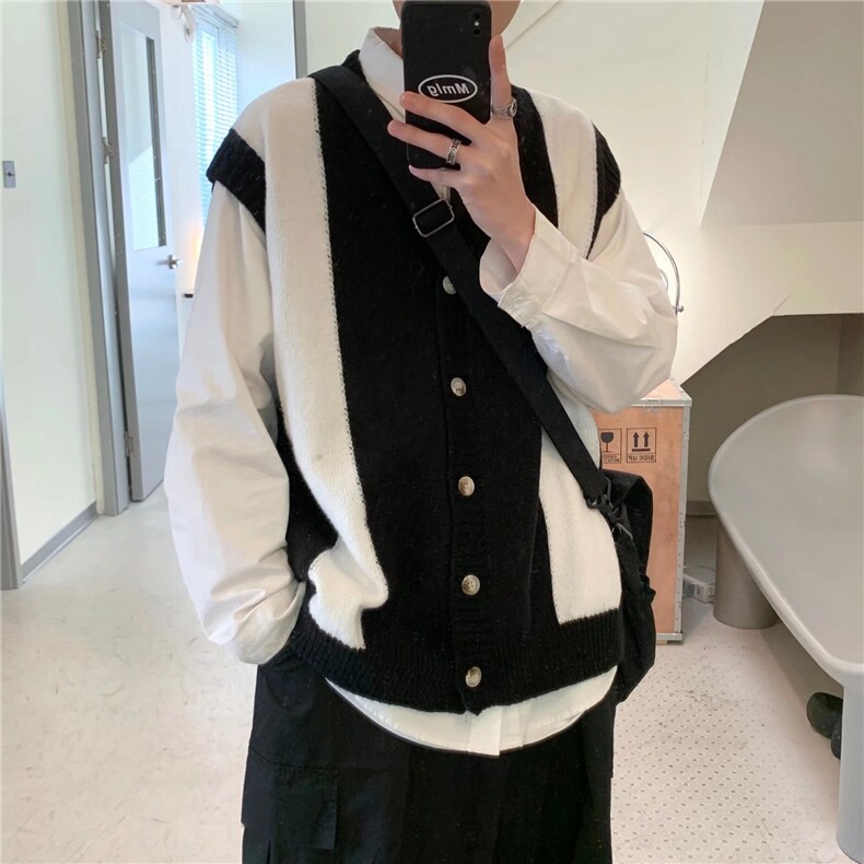 ins日系春季潮流新款青春针织马甲V领开衫M0126P40,男装针织衫/毛衣,星座1116-2