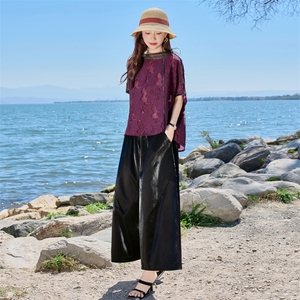 时尚套装女2025夏季新款宽松显瘦洋气复古提花短袖阔腿裤子两件套图片