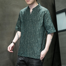 新中式立领唐装短袖风T恤汉服高品质缎彩潮提花T321-P55，男装T恤，电商A227