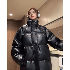 EQ345鳄鱼PU皮棉衣外套男女情侣装冬季加厚面包服2024新款，男装棉衣，电商C306-1